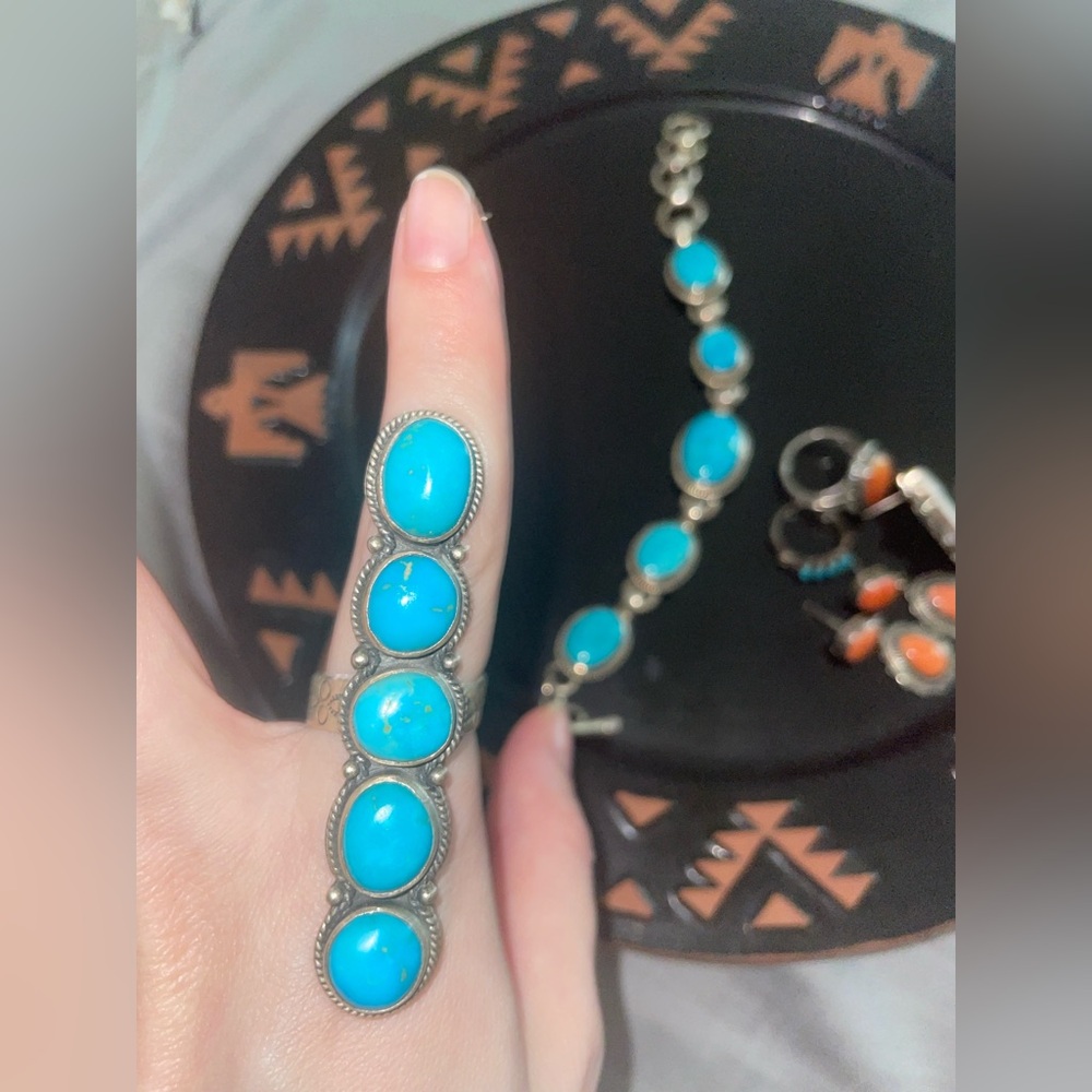5 stone Turquoise crawler ring